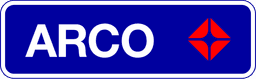 ARCO gas station brand logo: blue red and white ARCO wordmark with spark accent