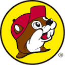 Buc-ee's gas station brand logo: smiling beaver mascot in red cap on yellow circle