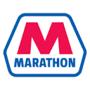 Marathon gas station brand logo: orange and blue Marathon runner mark