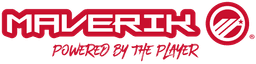 Maverik gas station brand logo: blue and yellow Maverik wordmark with adventure mountain accent