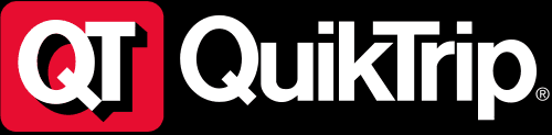 logotipo QT rojo sobre fondo negro con tipografía QuikTrip blanca