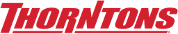 Thorntons gas station brand logo: red and yellow Thorntons wordmark with checkered flag accent